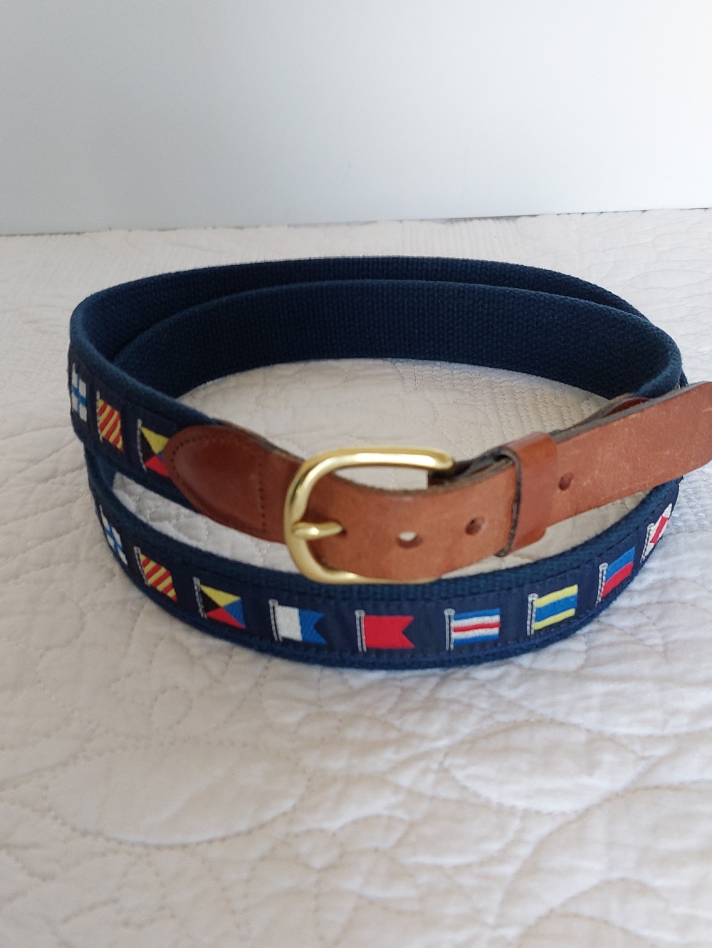 Nautical Boating Leather & Canvas Belt Signal Flags Size 44 1-1/4"W Brass USA